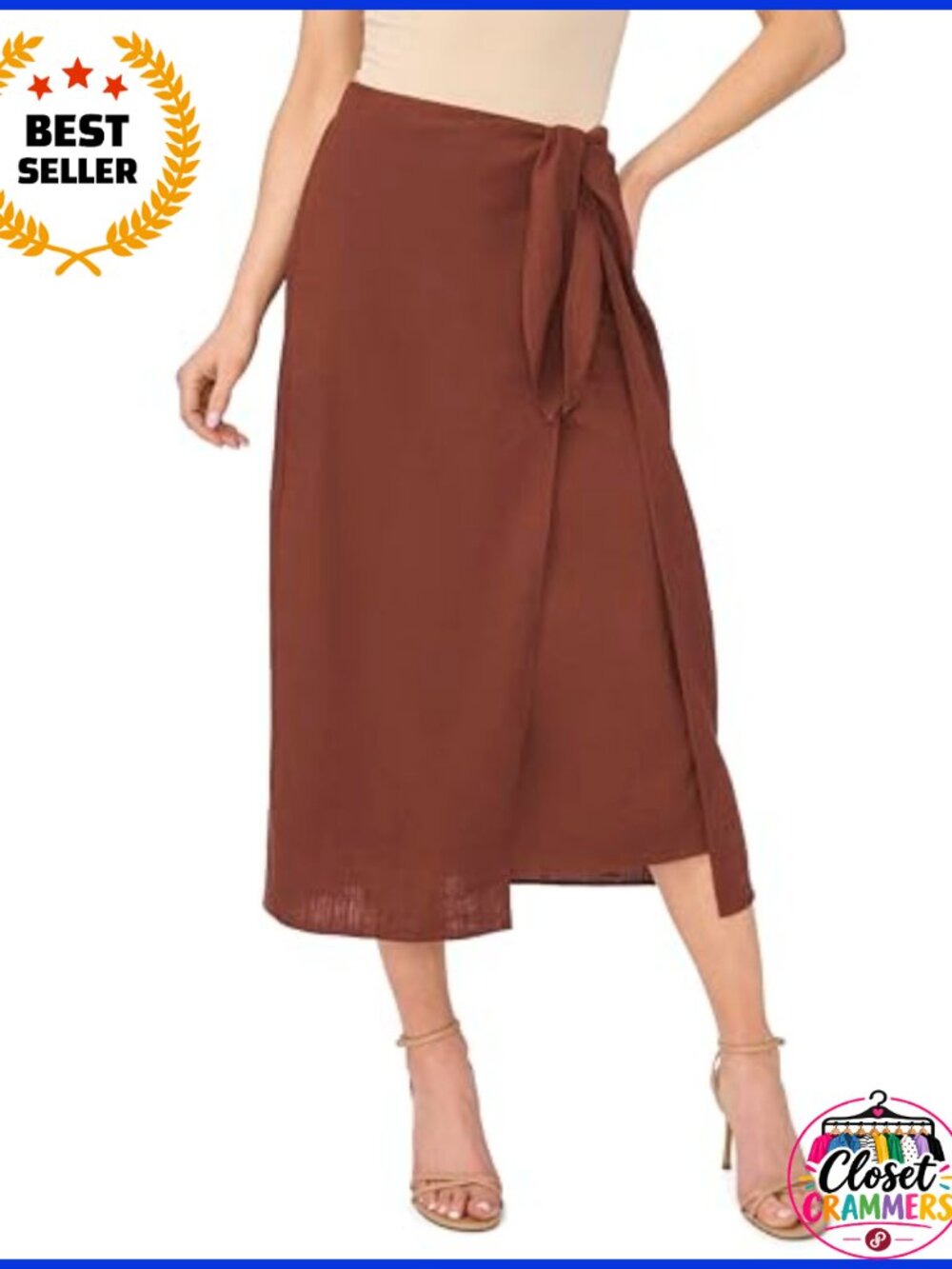 Wrap Midi Skirt Adjustable Tie Flowing Silhouette 100% Rayon Wear to Work